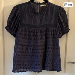 Doen Adeline Eyelet Blouse in Adriatic